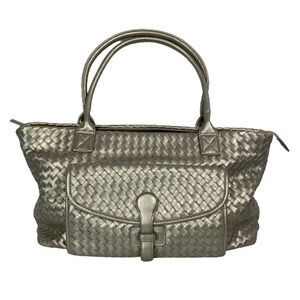 Sondra Roberts Handbag‎ Tote & Clutch  Silver Faux Leather Woven Shoulder Bag